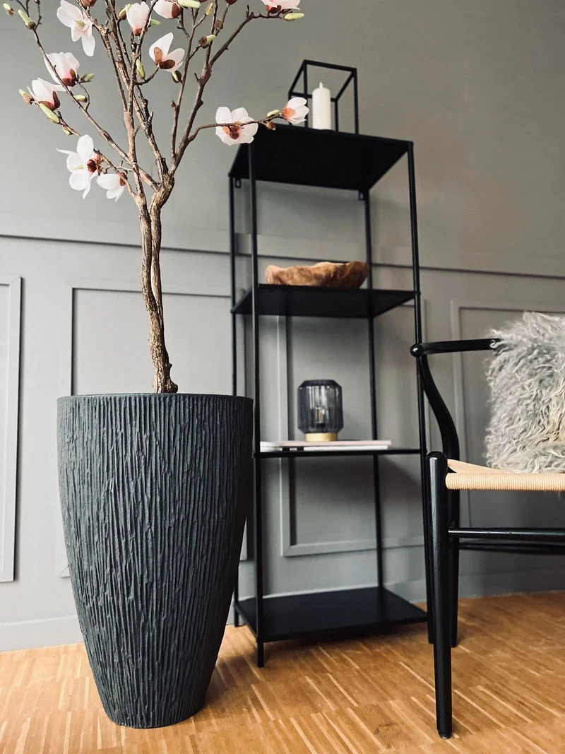 Plastiktopf - Geriffelt Koksgrau H 60 cm