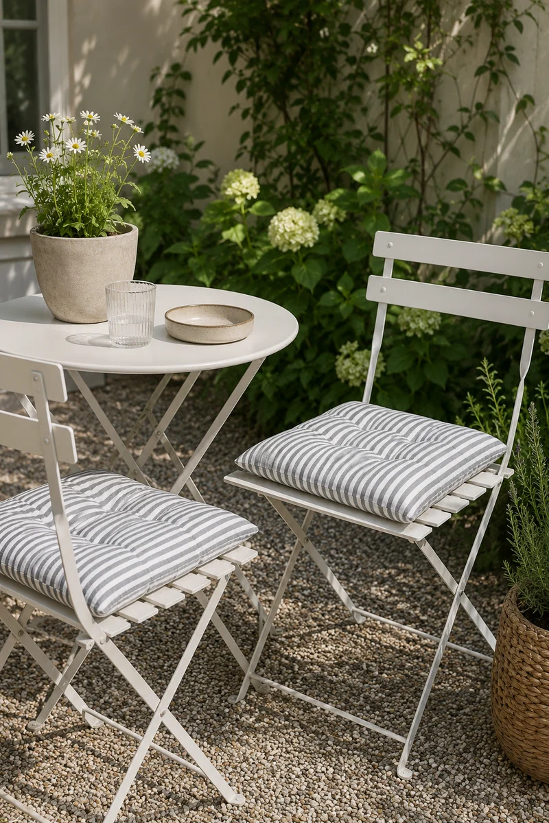 Futon-Gartenkissen – Grau / Weiß 40×40 – Milchbubenstreifen