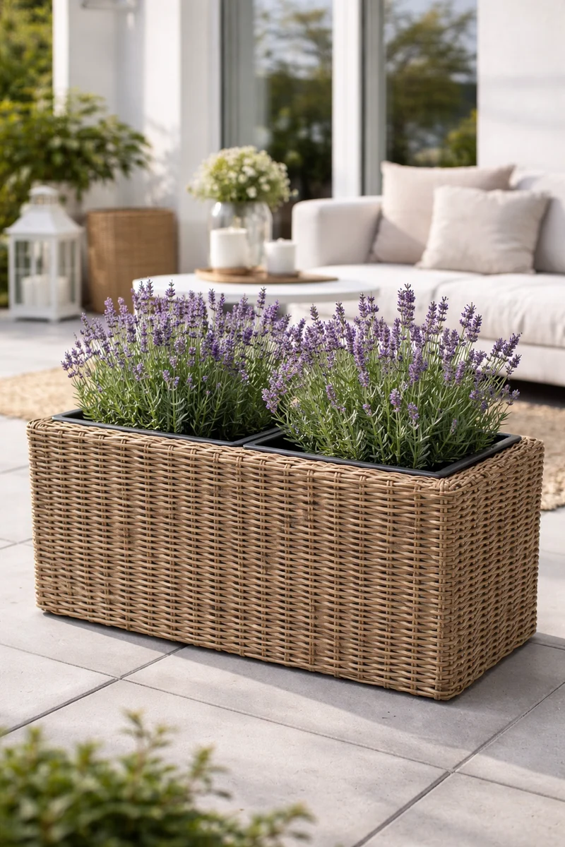 Pflanzkasten in Natur-Rattan