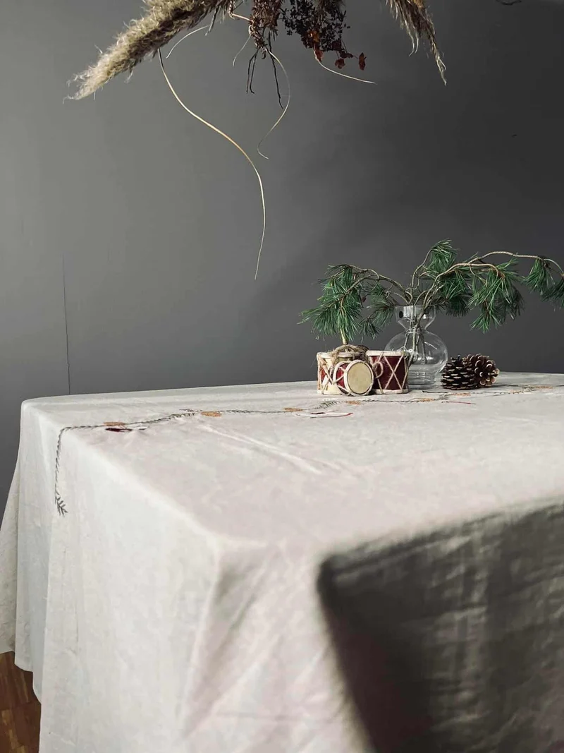 Weihnachtstischdecke aus Leinenmix - 140x360 cm