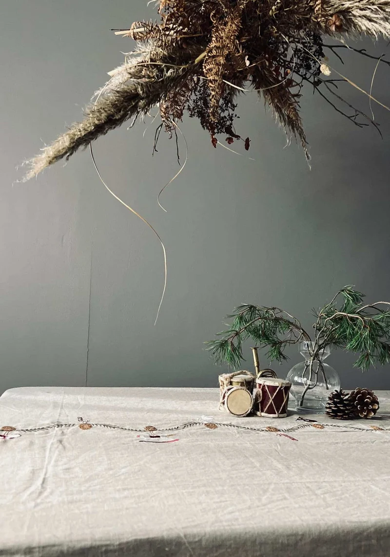 Weihnachtstischdecke aus Leinenmix - 140x360 cm