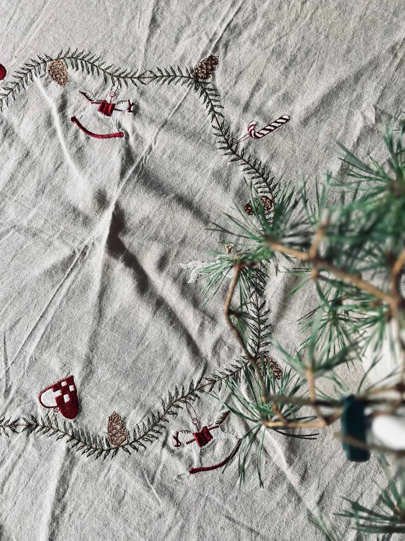 Weihnachtstischdecke aus Leinenmix - Ø 150 cm