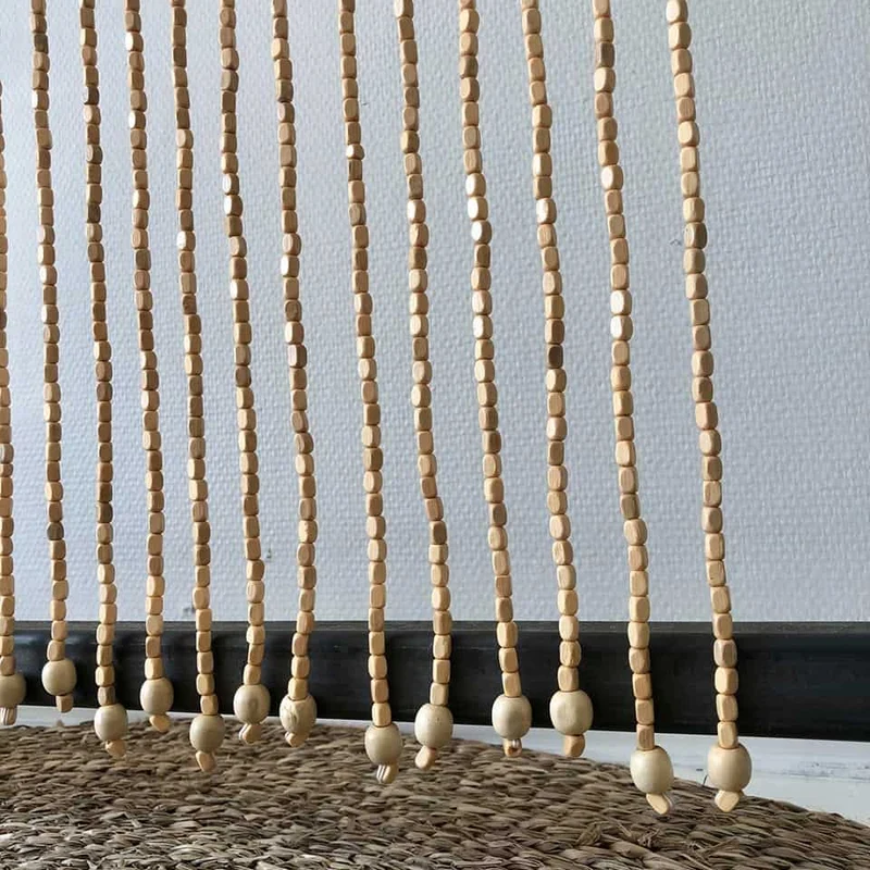 Vorhang aus naturfarbenen Holzperlen - 42 Schnüre