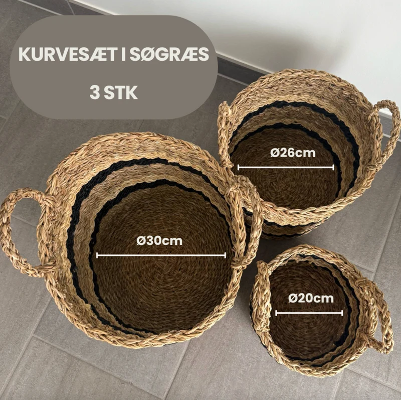 Geflochtene Körbe aus Seegras mit Streifen - Set mit 3 Stk.