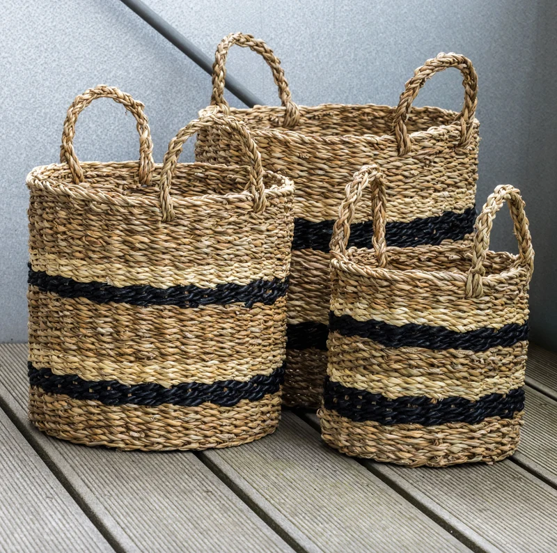 Geflochtene Körbe aus Seegras mit Streifen - Set mit 3 Stk.