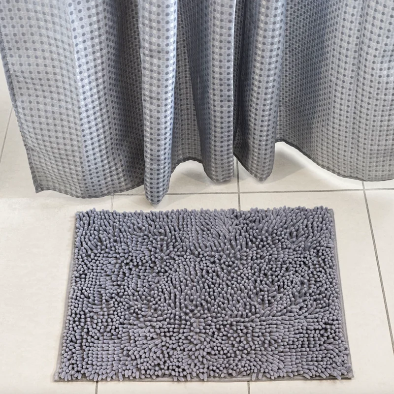 Badezimmer-Set: Duschvorhang & Badematte / Grau