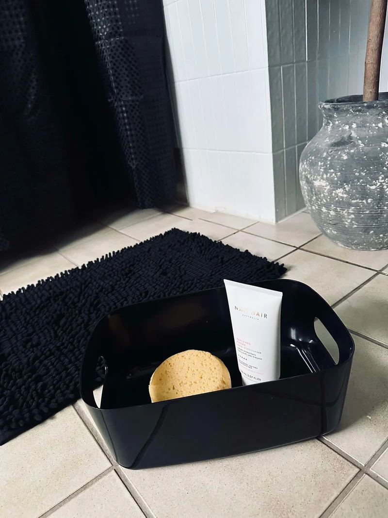 Badezimmer-Set: Duschvorhang & Badematte / Schwarz