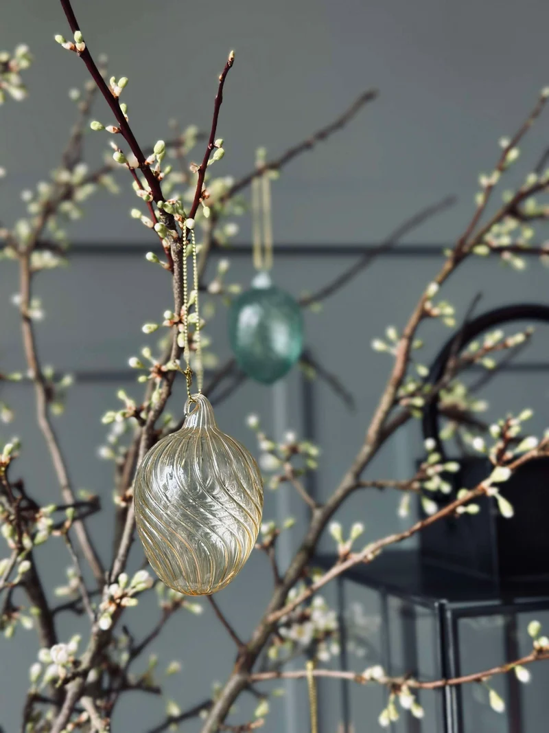 Anhänger Glaseier mit Streifen - 3 Stk. - Gelb