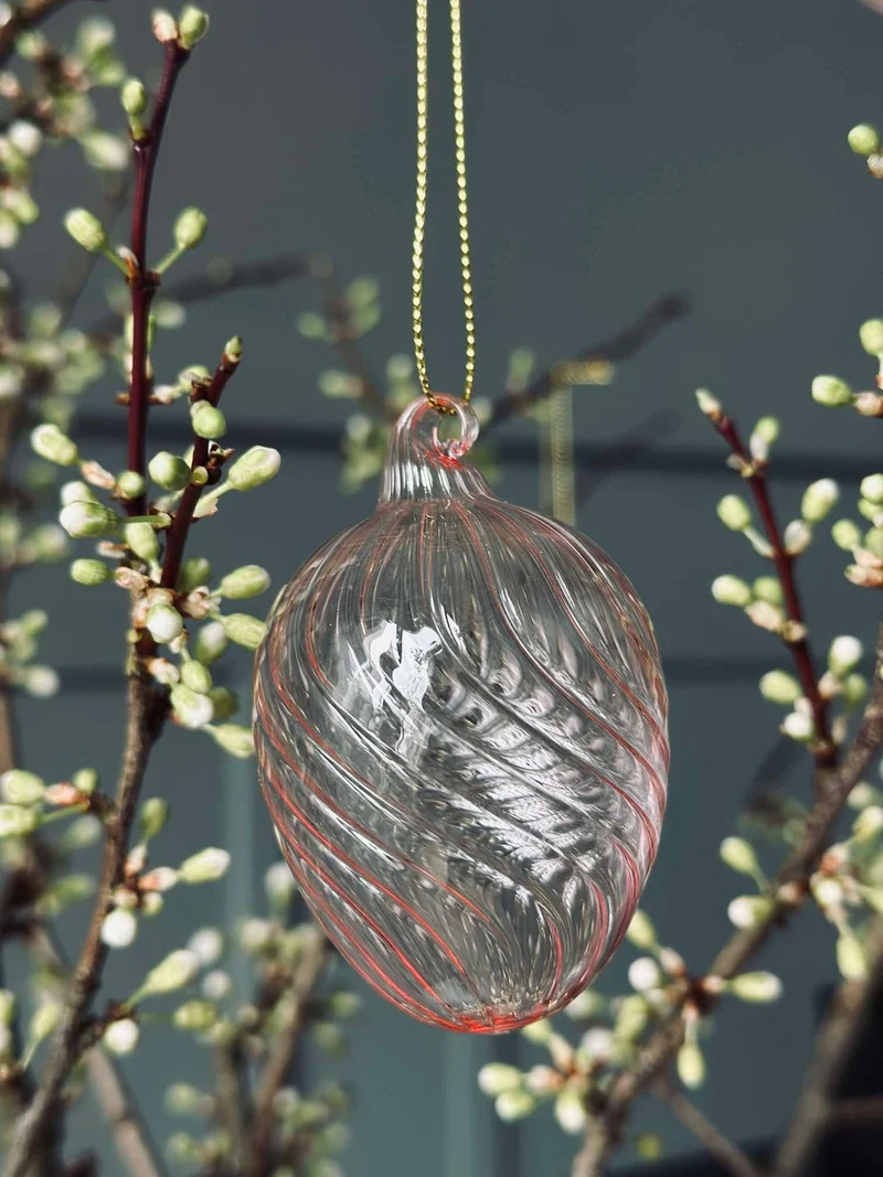 Hängende Glas-Eier mit Streifen - 3 Stk. Rosa