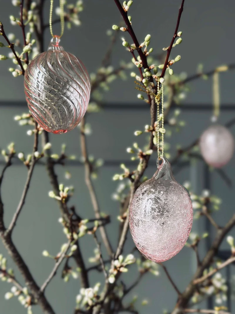Hängende Glas-Eier mit Streifen - 3 Stk. Rosa