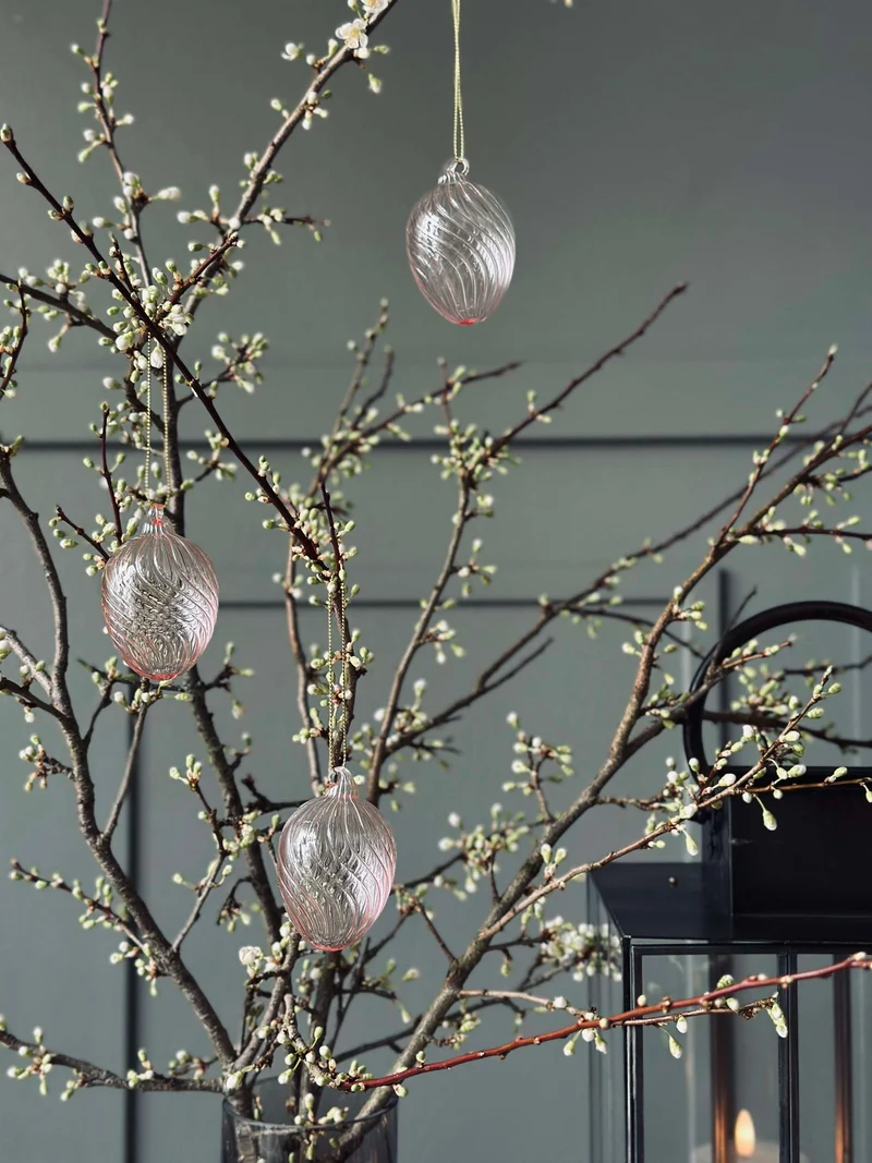 Hängende Glas-Eier mit Streifen - 3 Stk. Rosa