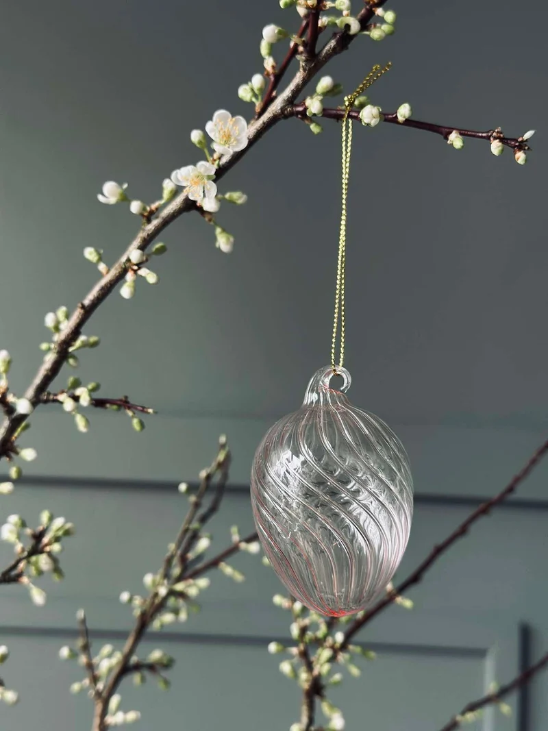 Hängende Glas-Eier mit Streifen - 3 Stk. Rosa