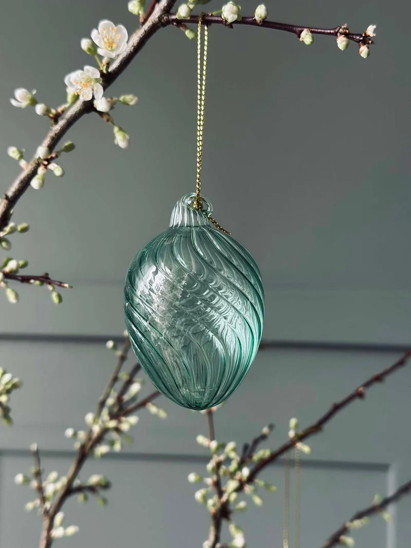 Anhänger Ei aus Glas mit Streifen - 3 Stk. Grün
