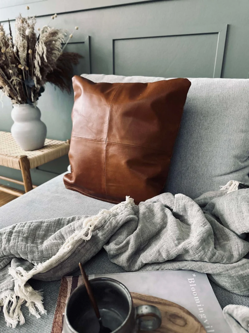 Kissenbezug Leder - Cognac 45x45
