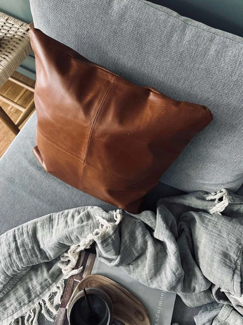 Kissenbezug Leder - Cognac 45x45