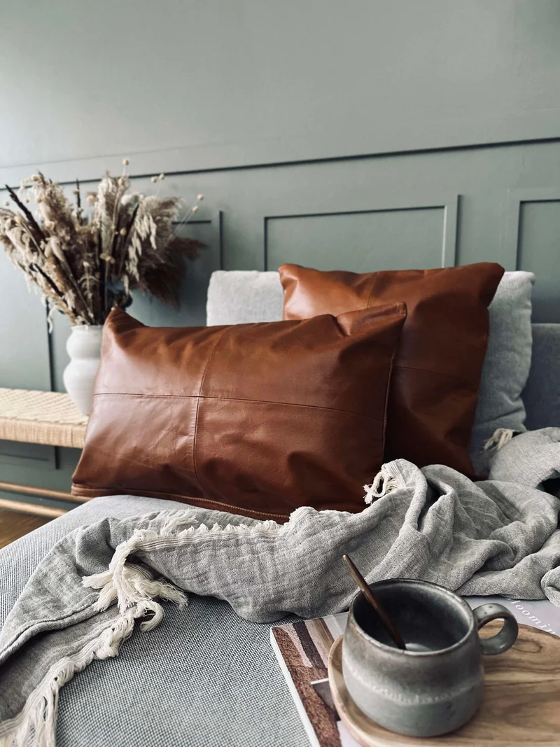 Kissenbezug Leder - Cognac 45x45